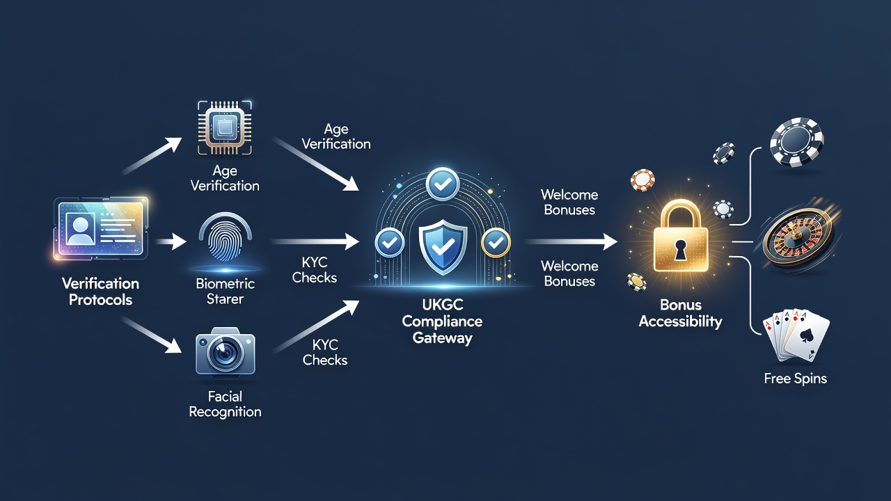 Illustration showing verification documents alongside casino bonus icons on a digital interface