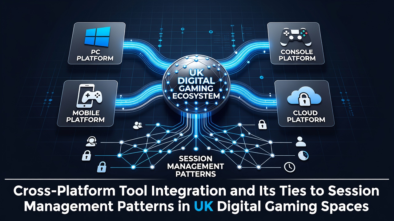Cross-platform gaming tools displayed on multiple devices including mobile, tablet and desktop showing unified session controls