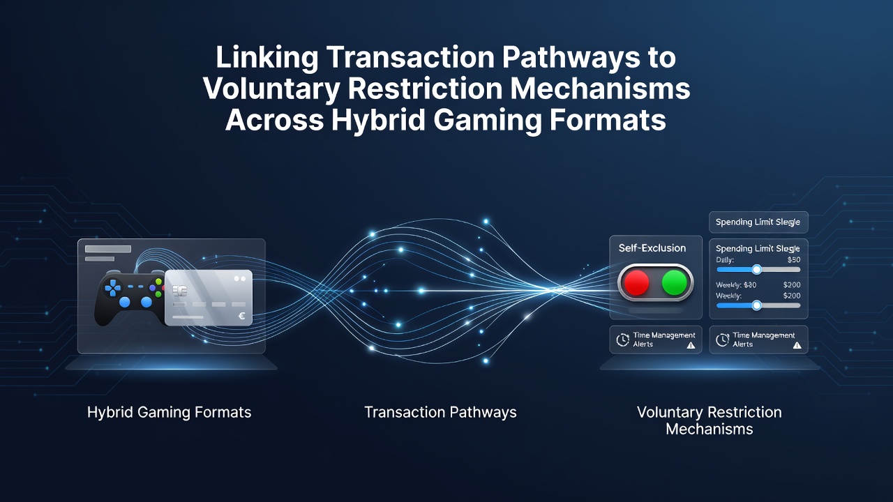 Diagram showing integrated transaction flows and player-set limits across hybrid gaming interfaces