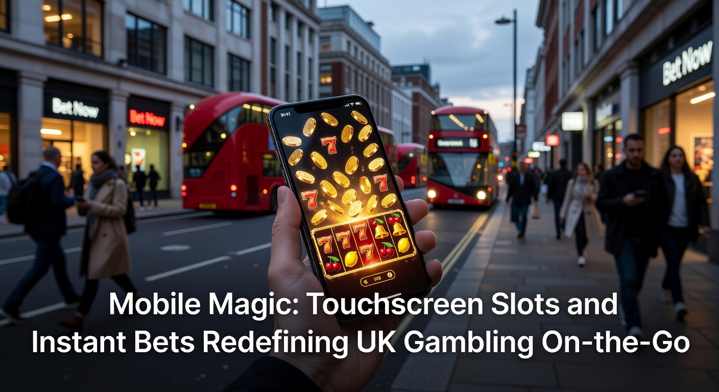Smartphone screen displaying vibrant touchscreen slot reels spinning with colorful fruits and gems, capturing the thrill of on-the-go play