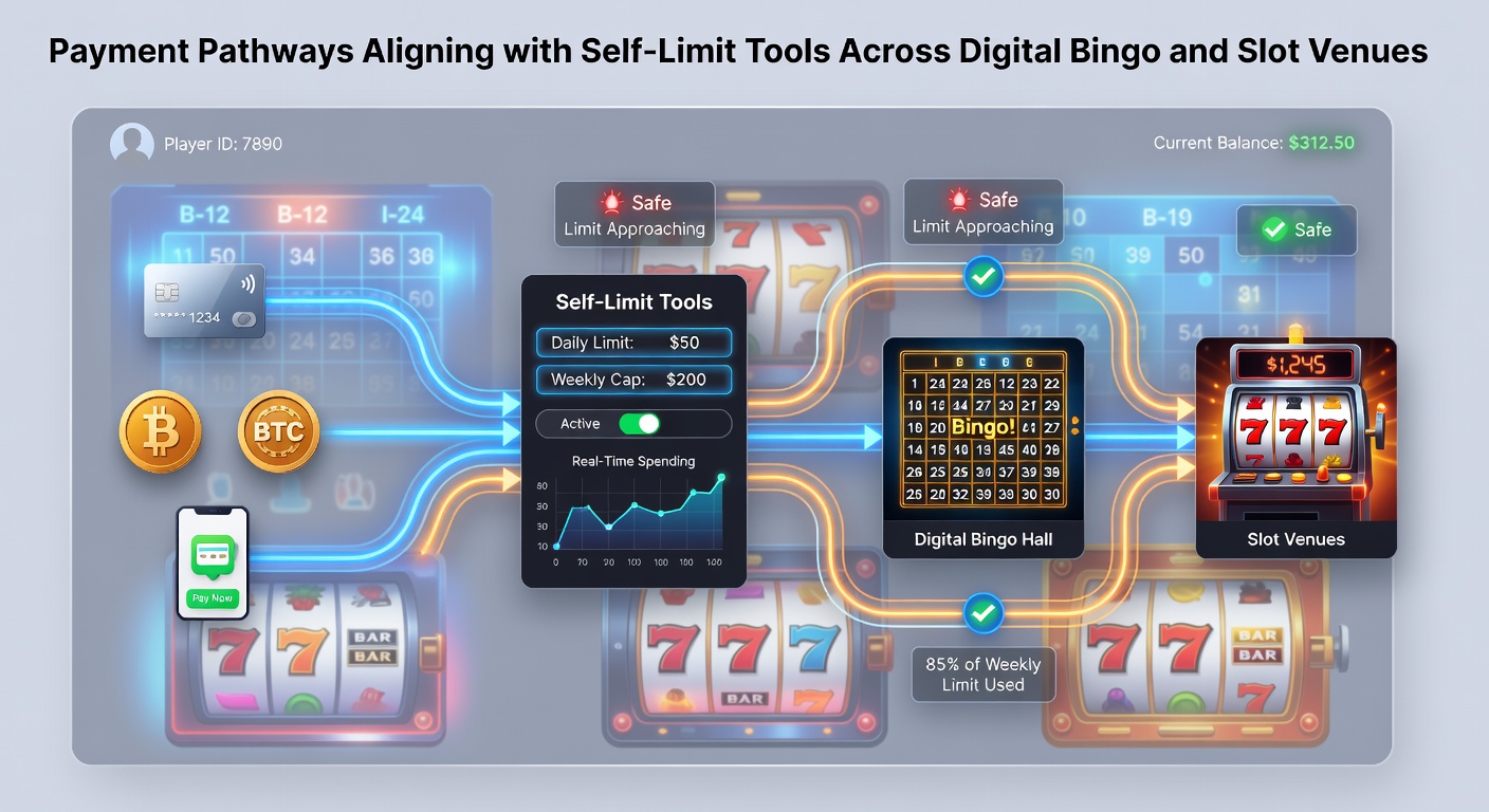 Illustration of integrated payment systems and self-limit controls on digital bingo and slot platforms