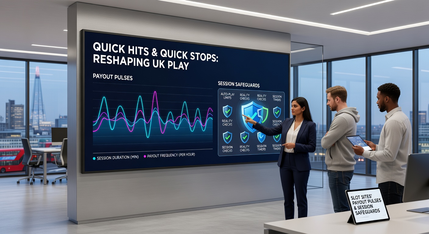 Close-up of a smartphone interface showing a slot game's quick payout streak counter alongside a glowing session timer at 18 minutes, illustrating the blend of excitement and control in contemporary UK slots
