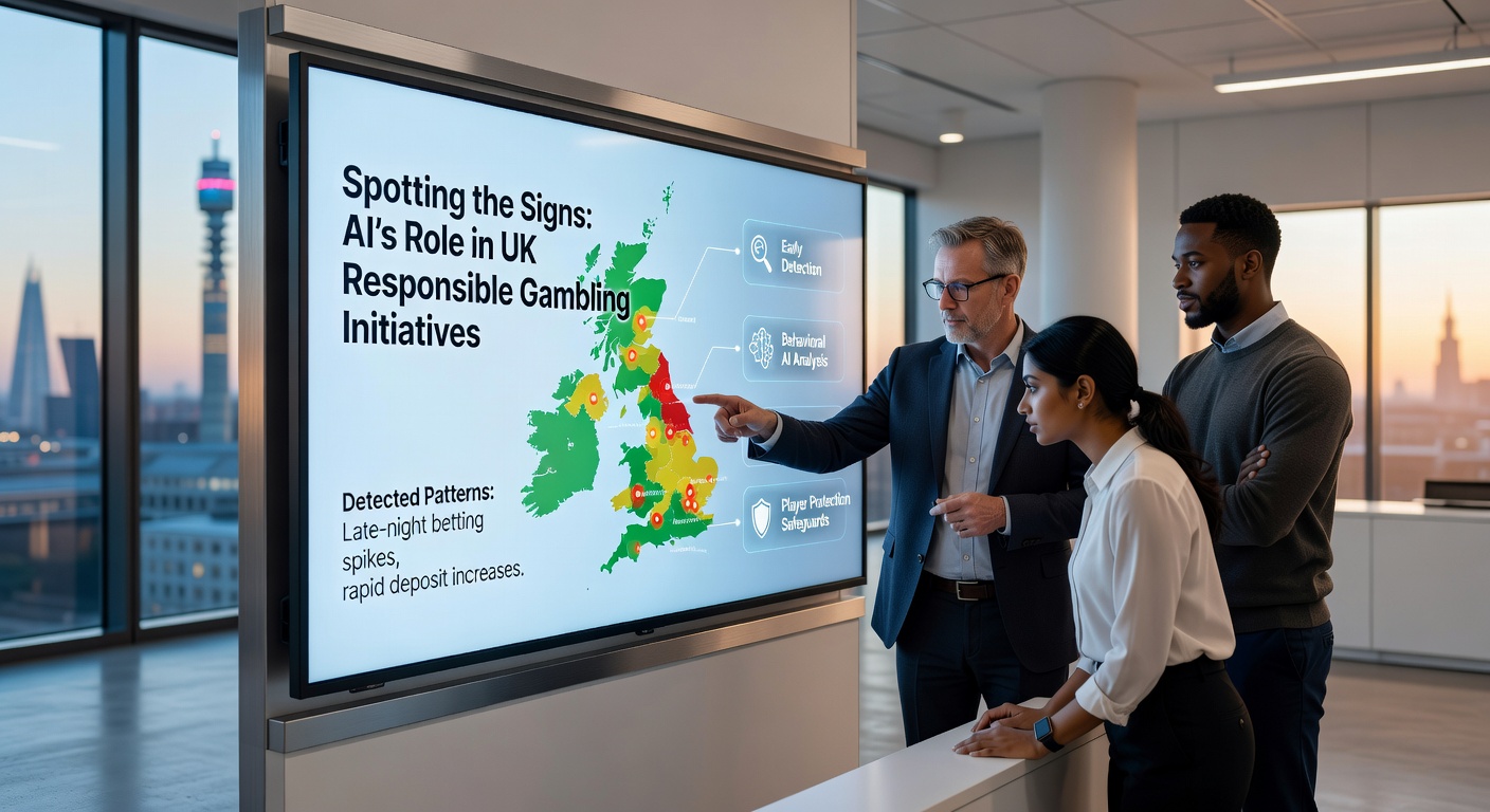 Digital dashboard displaying AI analytics for gambling behavior patterns, highlighting risk indicators in real-time