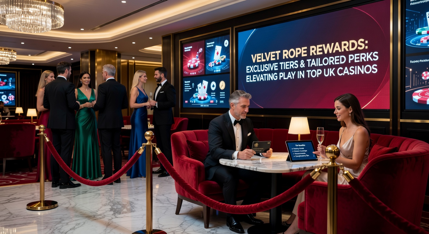 Infographic displaying escalating VIP tiers from bronze to diamond, with icons for cashback, personal hosts, and exclusive events in a luxurious casino setting