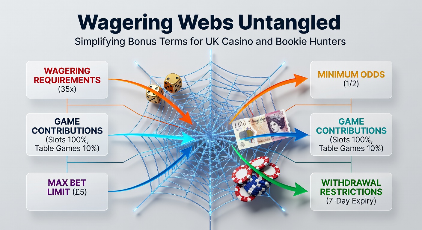 Close-up of a magnifying glass over fine print terms, revealing key bonus clauses like wagering and expiry dates